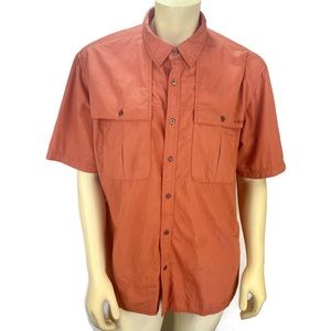 Men's Orvis Textured Orange Vented Short Sleeve Fishing Button Down Shirt